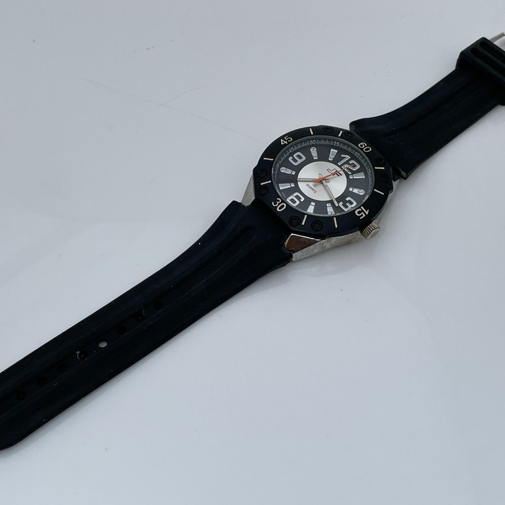 JF J Ferrar Men Watch Black Rubber Band Analog Wrist Watch - Picture 5 of 11